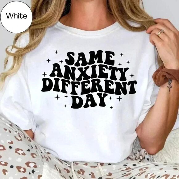 Same Anxiety Different Day NEW white short sleeve shirt - Picture 1 of 1